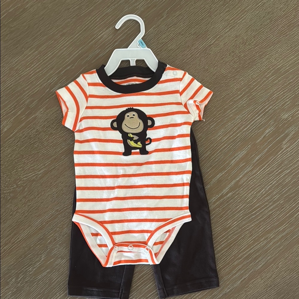 Carter's Orange and White Striped Bodysuit with Monkey Design